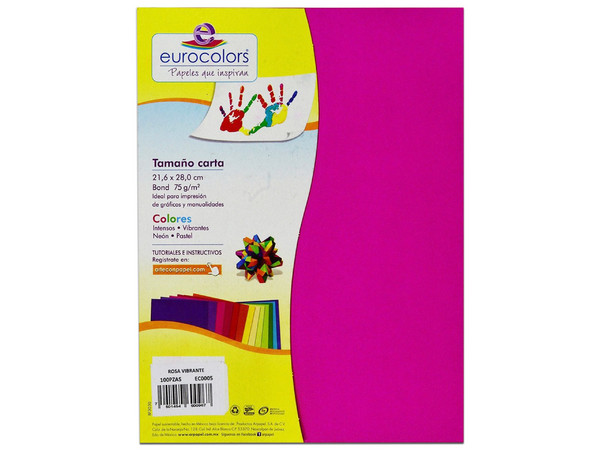 Papel cortado Eurocolors EC0005 tamaño Carta, 100 piezas. Color Rosa.