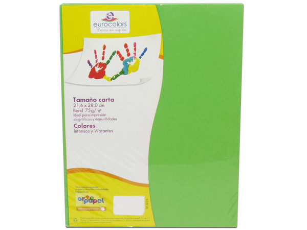 Papel cortado Eurocolors EC0006 tamaño Carta, 100 piezas. Color Verde.