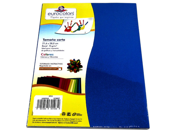 Papel cortado Eurocolors EC0007 tamaño Carta, 100 piezas. Color Azul.
