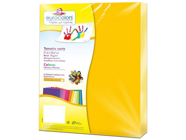 Papel cortado Eurocolors EC0008 tamaño Carta, 100 piezas. Color Amarillo.