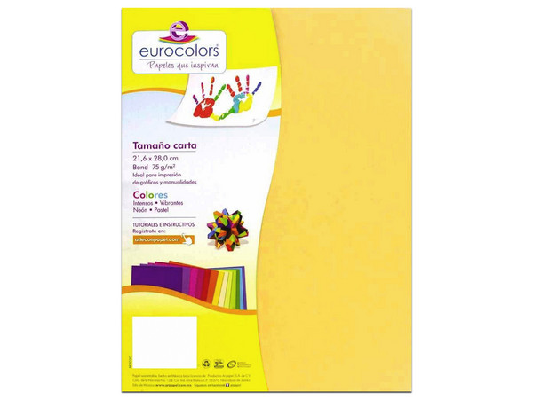 Papel cortado Eurocolors EC0008 tamaño Carta, 100 piezas. Color Amarillo.