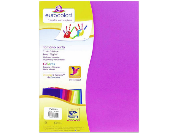 Papel cortado Eurocolors EC0009 tamaño Carta, 100 piezas. Color Morado.