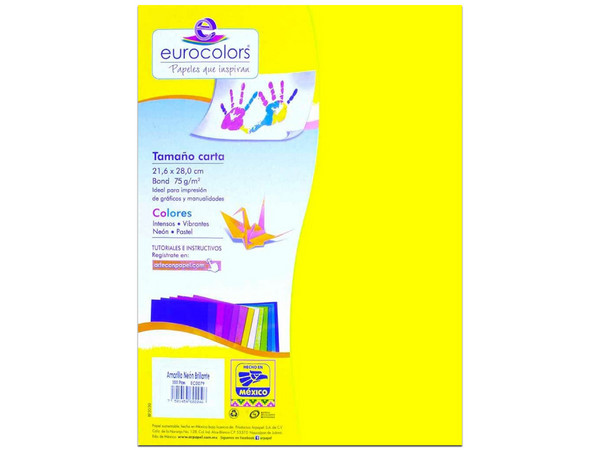 Papel cortado Eurocolors, tamaño Carta, color amarillo, paquete con 100 piezas.