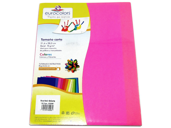 Papel cortado Eurocolors EC0081 tamaño Carta, 100 piezas. Color Rosa.