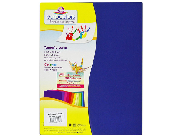 Papel cortado Eurocolors EC0082 tamaño Carta, 100 piezas. Color Azul.