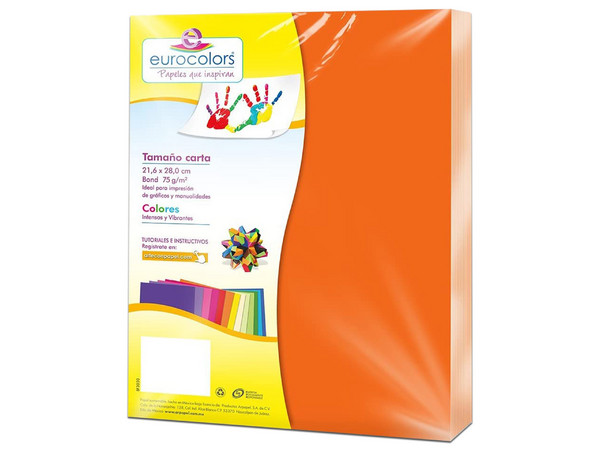 Papel cortado Eurocolors EC0096 tamaño Carta, 100 piezas. Color Naranja.