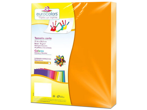 Papel cortado Eurocolors EC0097 tamaño Carta, 100 piezas. Color Naranja.