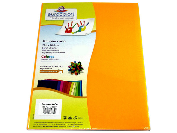 Papel cortado Eurocolors EC0097 tamaño Carta, 100 piezas. Color Naranja.