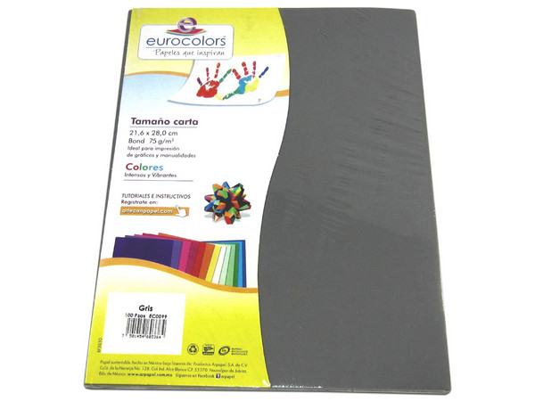 Papel cortado Eurocolors EC0099 tamaño Carta, 100 piezas. Color Gris.