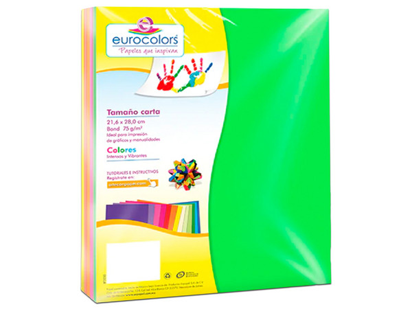 Papel cortado Eurocolors EC0100 tamaño Carta, 100 piezas. Colores Variados.