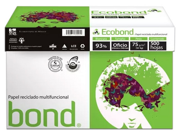 Papel Copiadora Ecobond tamaño Oficio, Blancura 93%, 5000 hojas.
