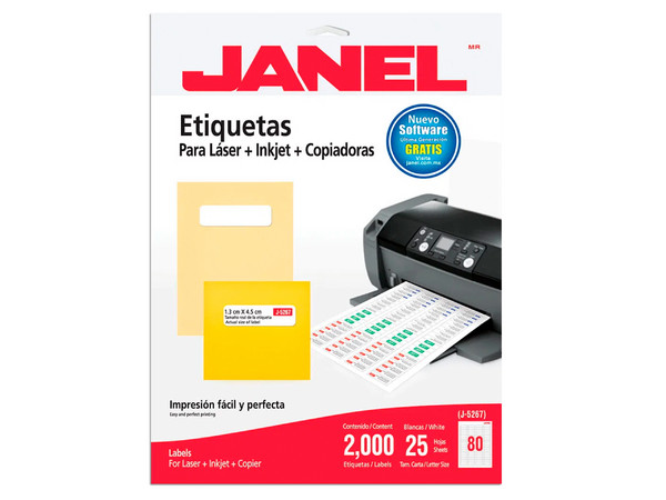 Etiquetas Adhesivas Janel Láser J-5267 de 13 x 45 mm, 8000 etiquetas.