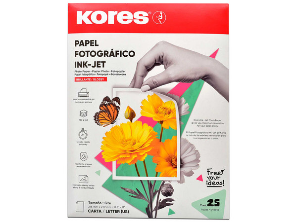 Papel Kores Photo Glossy para Impresión, Paquete de 25 Hojas.