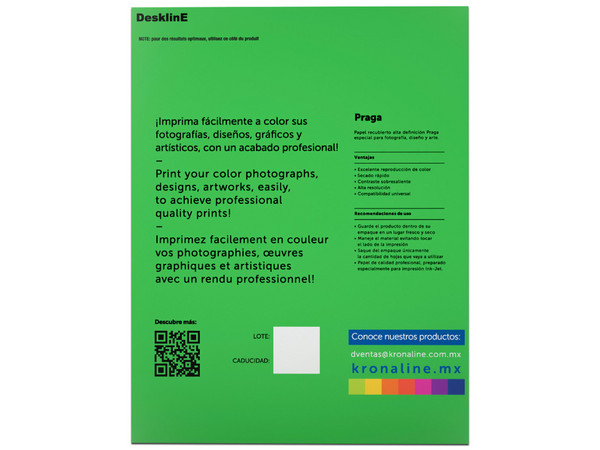 Papel Fotográfico Kronaline ART573, Paquete de 60 Hojas, Tamaño Carta, Color Mate.