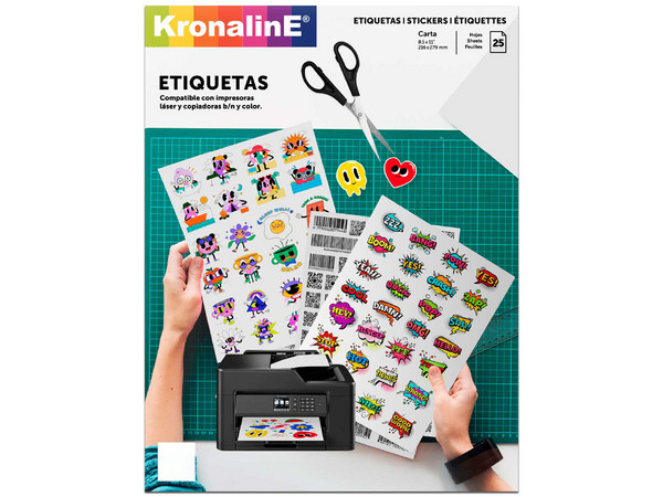 Etiquetas Laser KronalinE ETQ025, Tamaño Carta. Paquete con 100 Hojas.