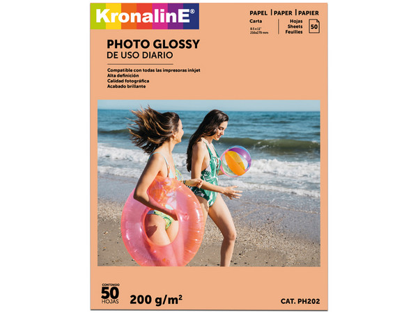 Papel Fotográfico Kronaline PH202, Tamaño Carta, Paquete de 50 hojas.