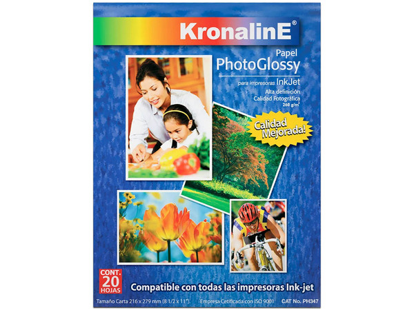 Papel Fotográfico Kronaline PH347, Tamaño Carta, Paquete de 20 hojas.