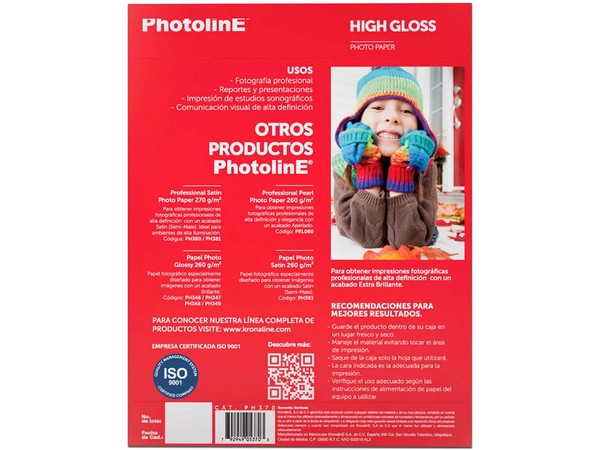 Papel Fotográfico Kronaline PH370, Tamaño Carta, Paquete de 25 hojas.