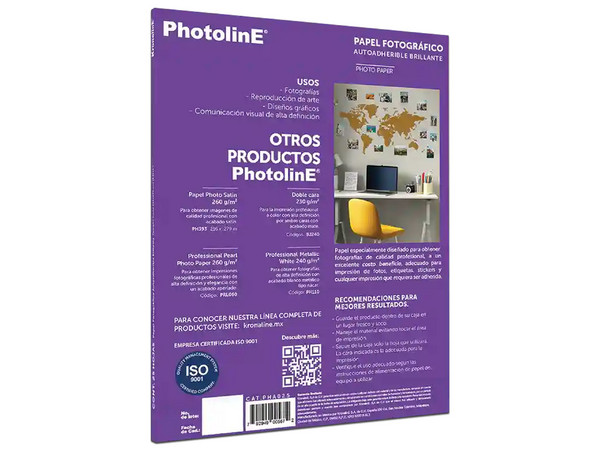 Papel Fotográfico Kronaline PHA025, Paquete de 25 Hojas, Tamaño Carta, Auto adherible.