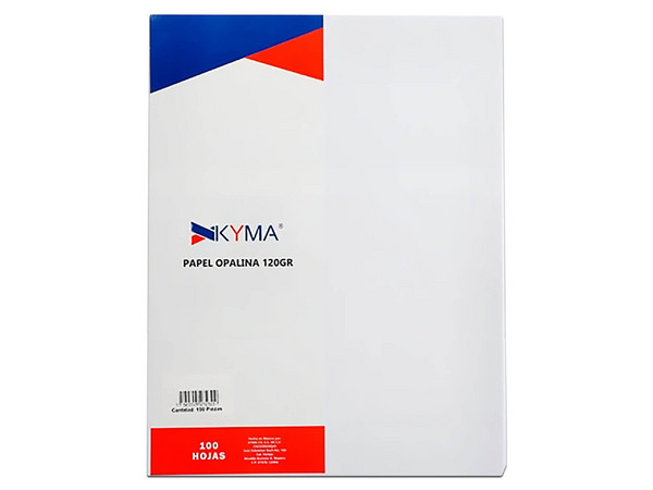 Paquete de Papel Opalina Kyma POBC-120GCTA100, Tamaño Carta, 100 Hojas. Color Blanco.