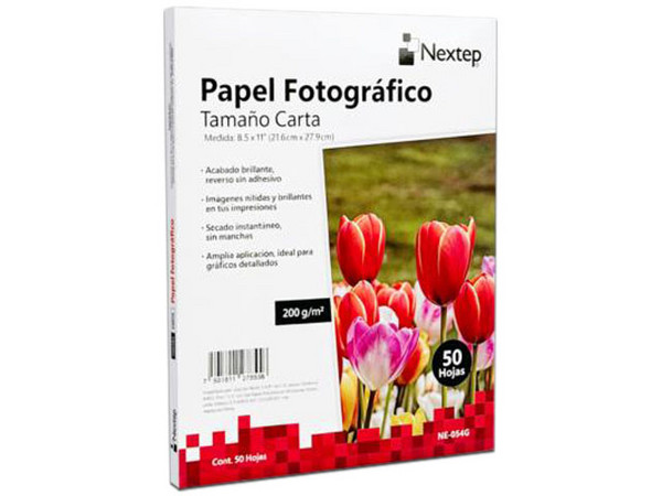 Papel Fotográfico Nextep NE-054G Tamaño Carta, Acabado Brillante, Paquete de 50 Hojas.