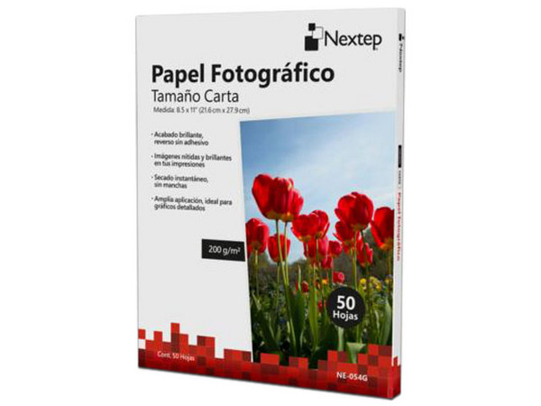 Papel Fotográfico Nextep NE-054G Tamaño Carta, Acabado Brillante, Paquete de 50 Hojas.