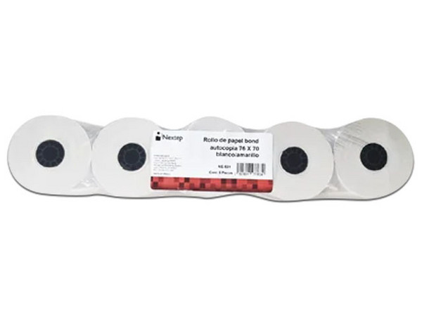 Rollo de Papel Bond Nextep NE-531 para Auto copiadora, 76 x 70mm, Color Blanco y Amarillo, Contiene 5 Piezas.