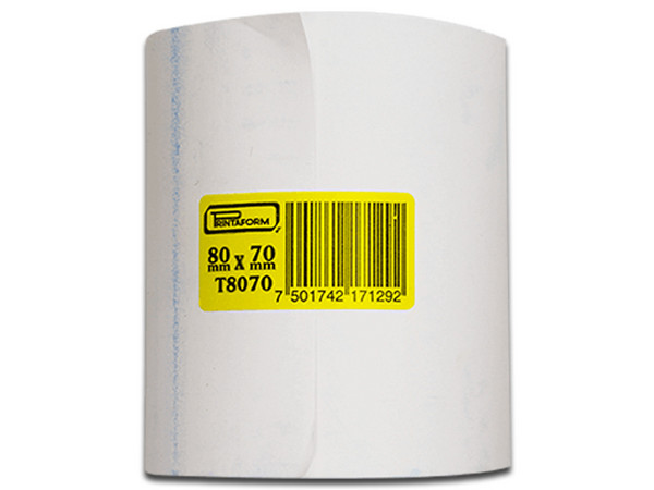 Rollo de papel térmico de 80 X 70 mm, 50 piezas. Color Blanco.
