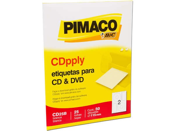 Etiquetas Pimaco Bic CDpply para CD y DVD, 25 Hojas.