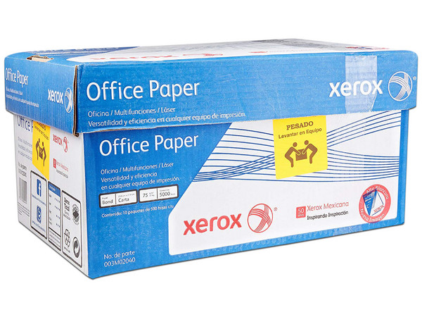 Caja de 5,000 hojas de papel tamaño carta Xerox, Modelo: 003M02040.
