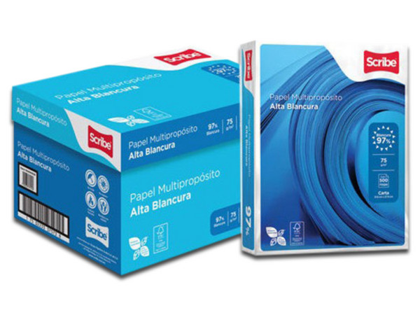 Papel Bond Scribe Multipurpose Azul tamaño Carta, Blancura de 97 %. Caja con 10 paquetes de 500 hojas c//u.
