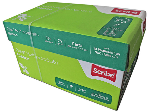 Scribe Verde Papel Bond tamaño Carta, Blancura de 92%. Caja con 10 paquetes de 500 hojas