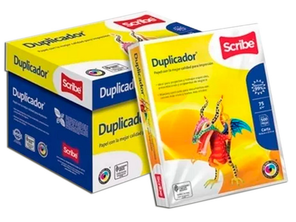 Papel Bond Duplicador Scribe tamaño Carta. Caja con 10 paquetes de 500 hojas.