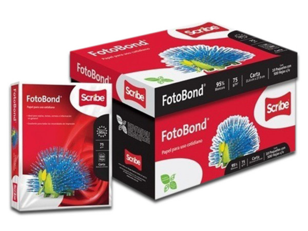 Papel Bond Scribe tamaño Doble Carta, Blancura 90%, 75gr, Caja con 5 paquetes de 500 Hojas.