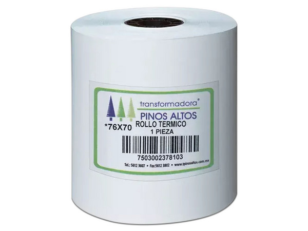 Rollo de Papel Térmico Pinos Altos, 76 x 70 mm, Caja con 50 Rollos.