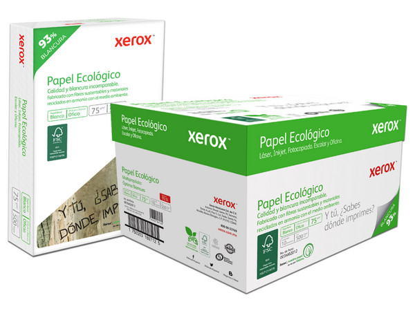 Caja De Papel Bond Xerox Ecologico, Tamaño Oficio, Blancura 93%, 75G/M2, C/5000 Hojas