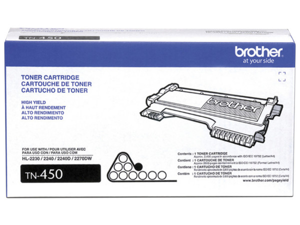 Cartucho de Tóner Brother TN-450, 2600 páginas. Color Negro.