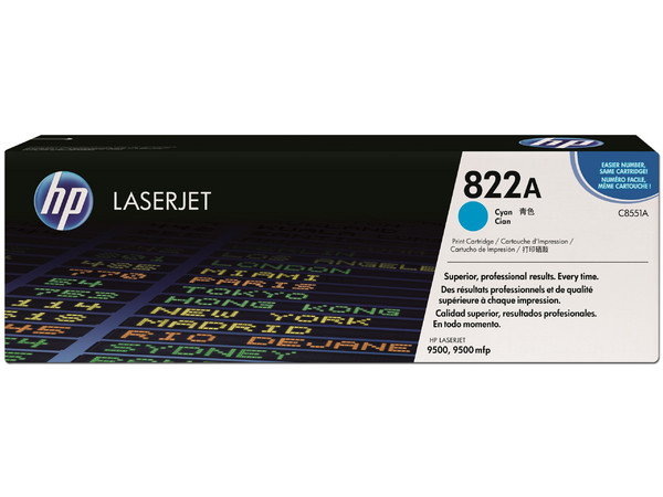 Cartucho de tóner HP 822A Cian Laserjet Original (C8551A).