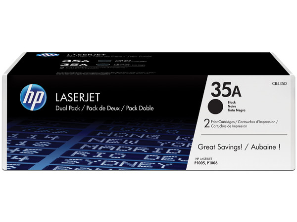 Pack de 2 cartuchos de tóner HP 35A Negro Laserjet Original (CB435AD).