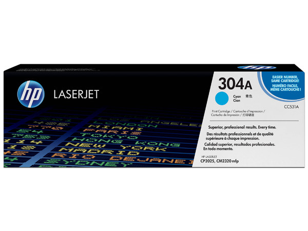 Cartucho de tóner HP 304A Cian Laserjet Original (CC531A).