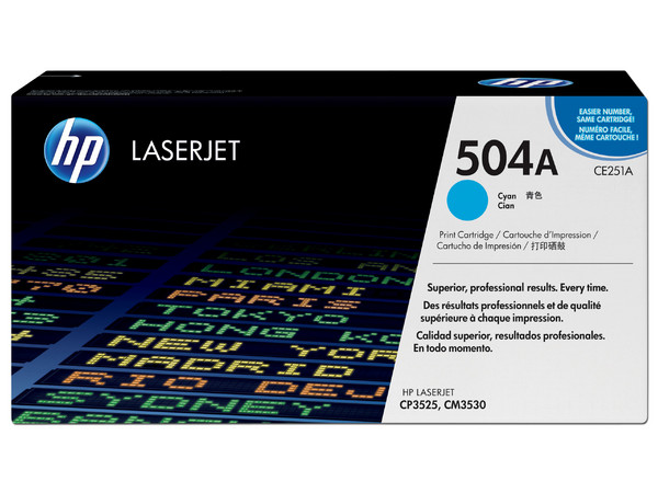 Cartucho de tóner HP 504A Cian Laserjet Original (CE251A).