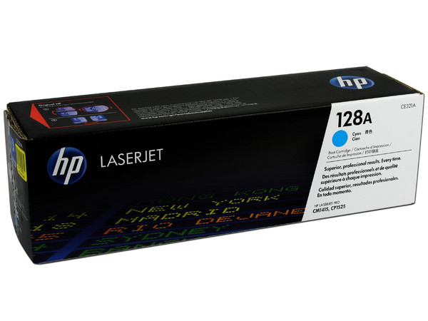 Cartucho de tóner HP 128A Cian Laserjet Original (CE321A).