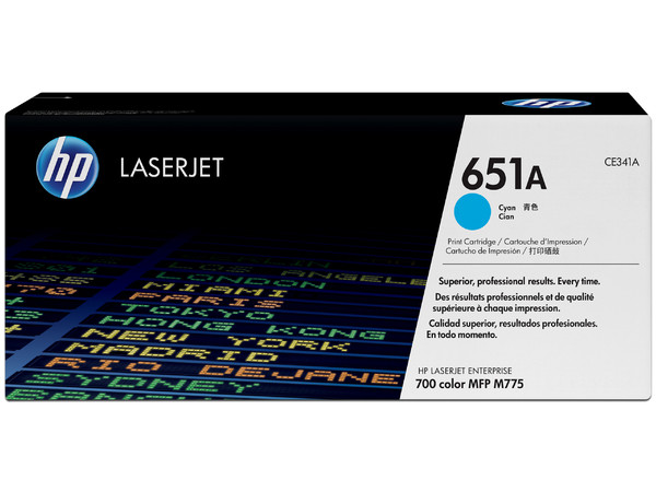 Cartucho de tóner HP 651A Cian Laserjet Original (CE341A).