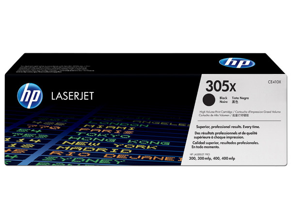 Cartucho de tóner HP 305X Negro Alto rendimiento Laserjet Original (CE410X).