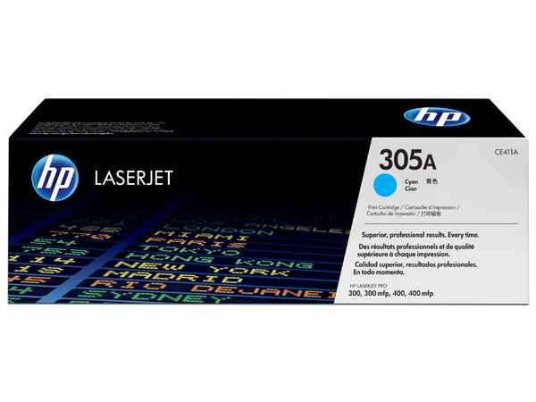 Tóner para impresora HP 305A Cian Laserjet Original (CE411A).