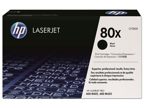 Tóner para impresora HP 80X Negro Alto rendimiento Laserjet Original (CF280X).