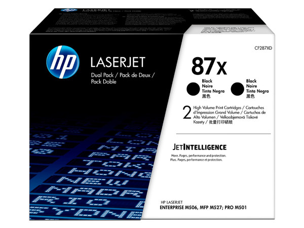 Pack de 2 cartuchos de tóner HP 87X Negro Alto rendimiento Laserjet Original (CF287XD).