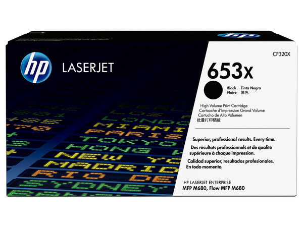 Cartucho de tóner HP 653X Negro Alto rendimiento Laserjet Original (CF320X).