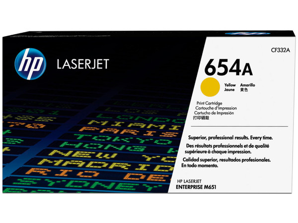Cartucho de tóner HP 654A Amarillo Laserjet Original (CF332A).