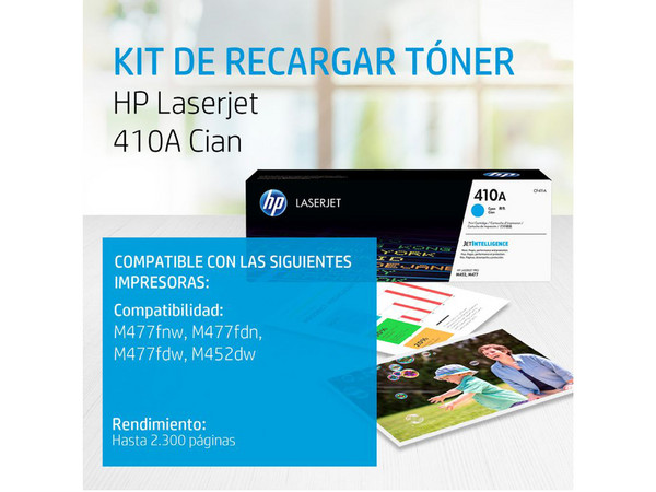 Tóner para impresora HP 410A Cian Laserjet Original (CF411A).
